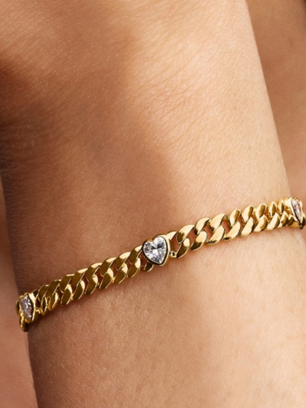 Pandora Gold Heart Link Bracelet with Clear Stones - Women Jewelry